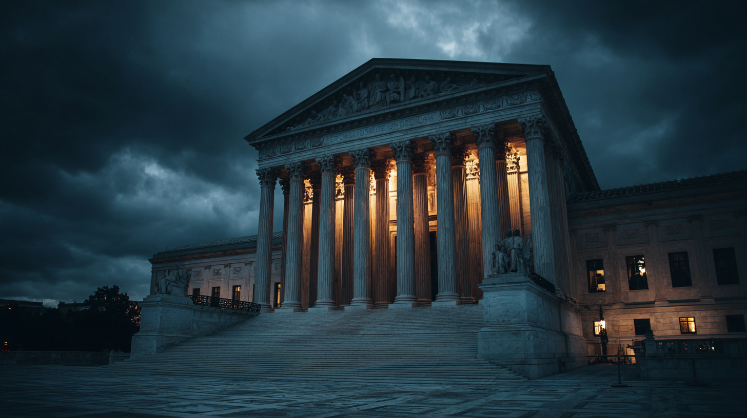 US courthouse at dusk